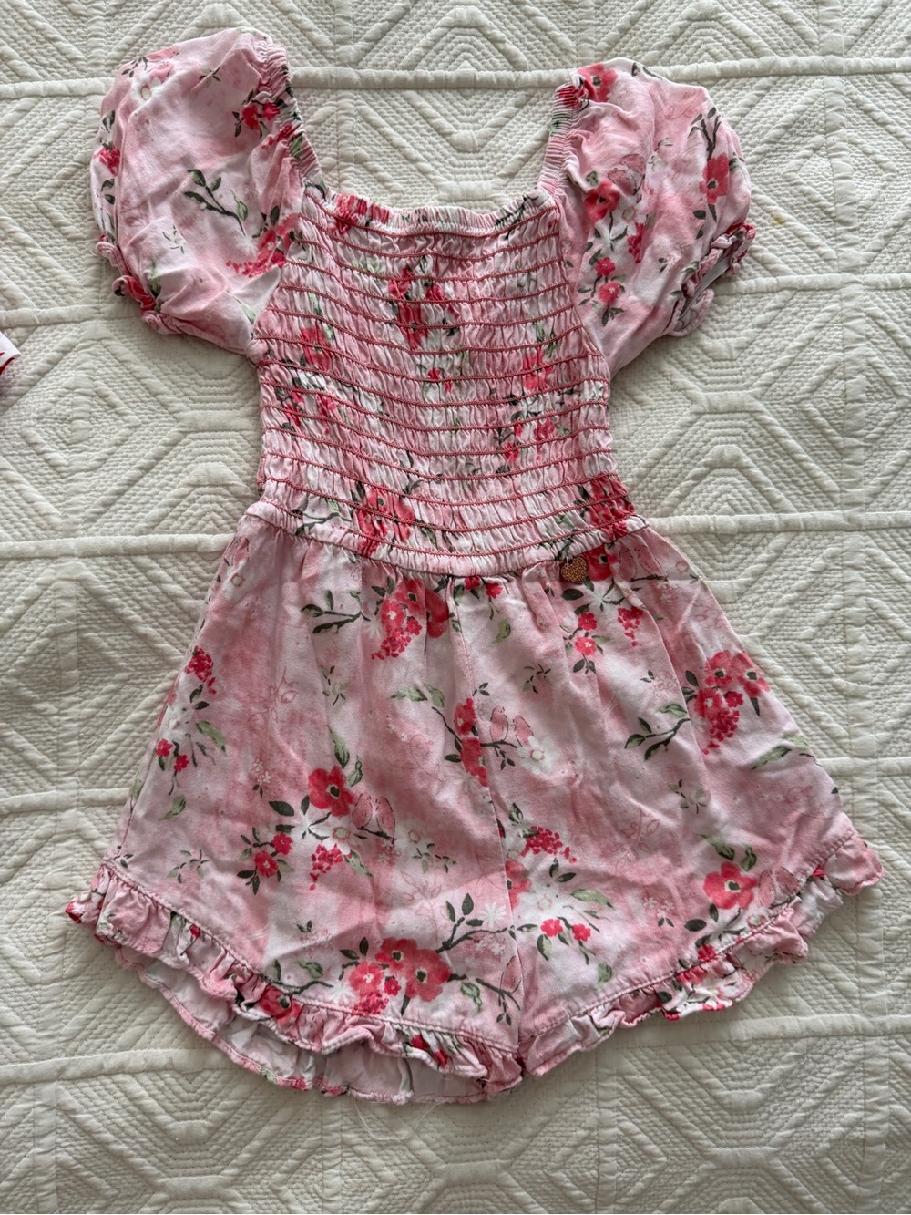 Vince Camuto Pink Floral Smocked Top